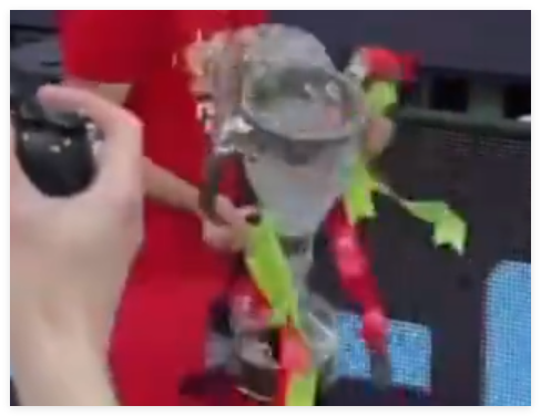 球员夺冠后捧起奖杯下一秒碎一地 究竟是怎么回事？