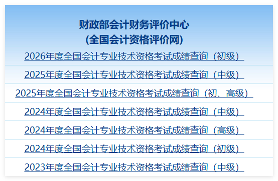 全国会计信息评价网:http://kzp.mof.gov.cn/cjcx/cjcx.jsp
